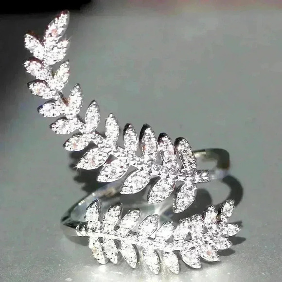 New Gorgeous 14k Gold Over Silver Diamond Leaf Wrap Ring - Picture 2 of 4